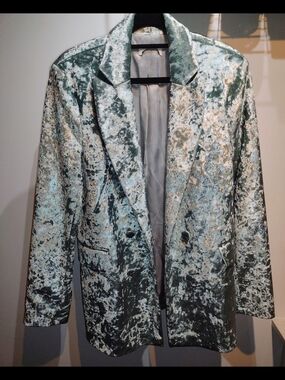 Top Shop Crushed Velvet Teal Blazer Jacket - Women's
